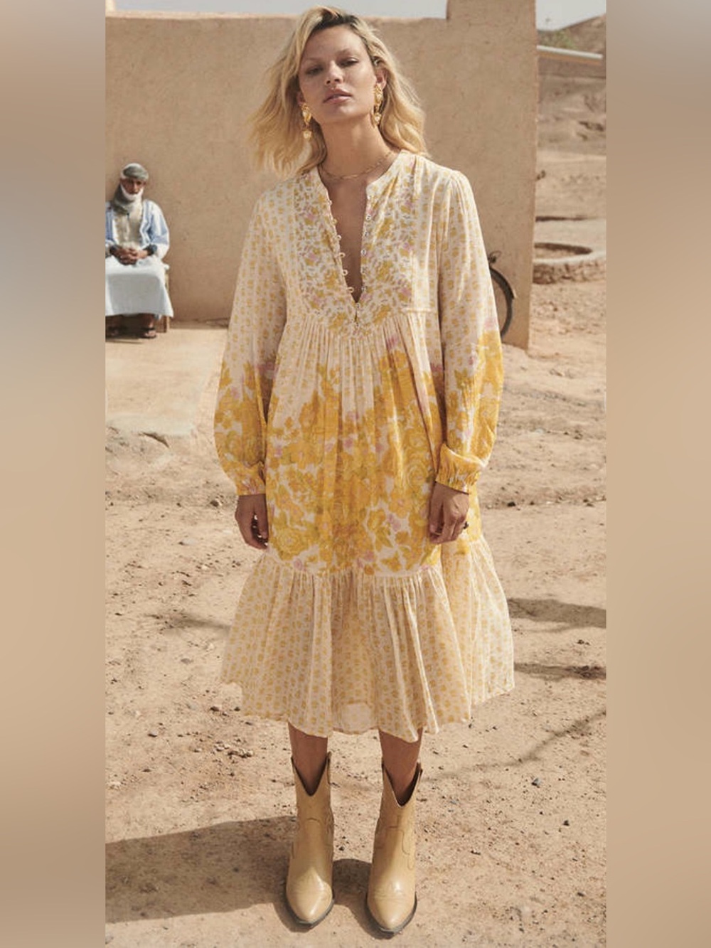 SPELL Yellow Rose Boho Midi Gown — Honeysuckle — Size S 🌸